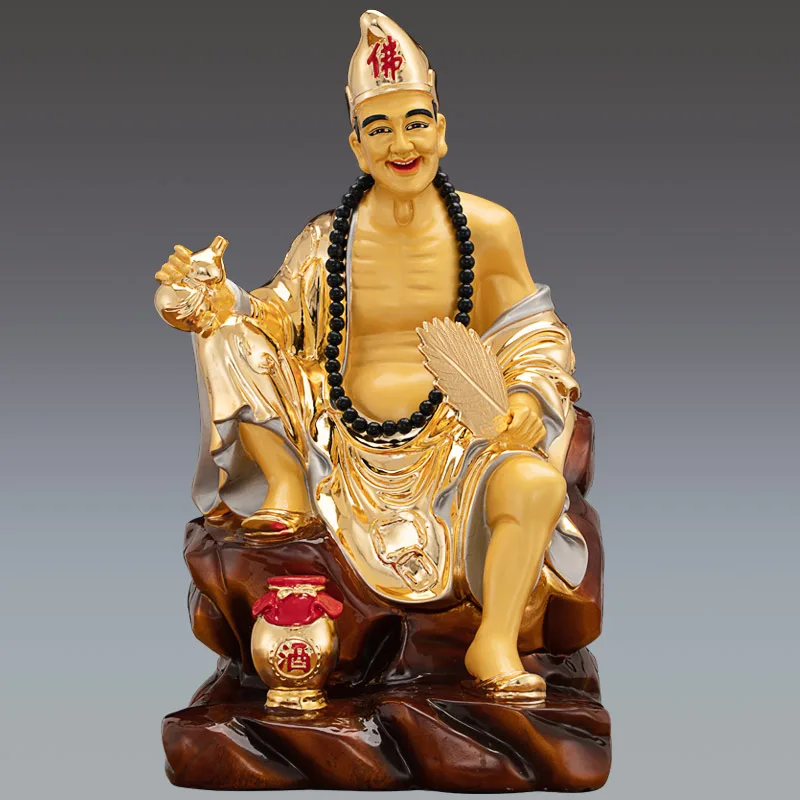 Statua Ji Gong in bronzo policromo dorato da 16 pollici