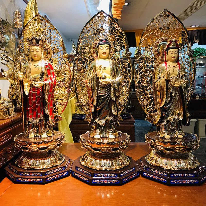 Statua di Buddha in rame puro dorato da 16 pollici
