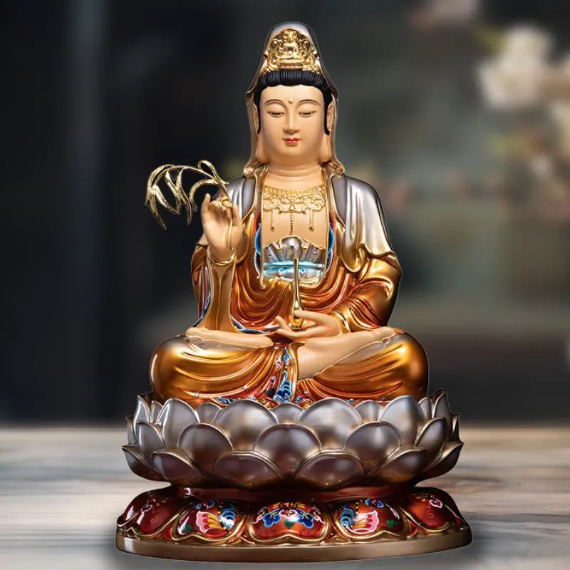 Statua del Bodhisattva Guanyin in ottone seduto