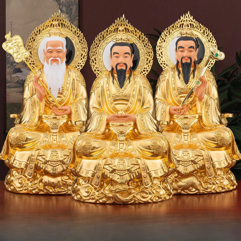 Set di statue dei tre puri in ottone per il santuario del tempio