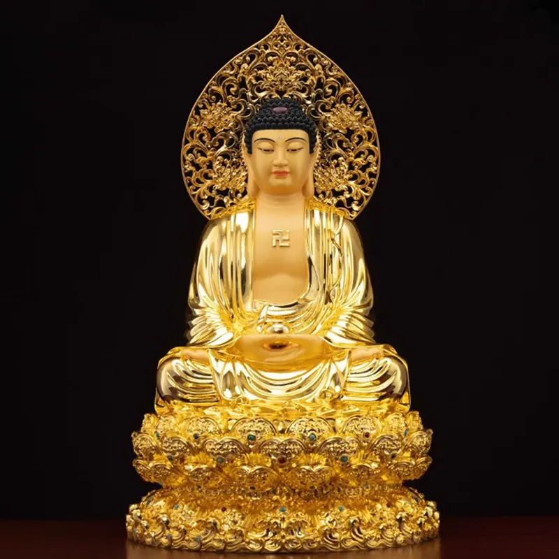 Statua del Buddha Shakyamuni seduto in ottone dorato