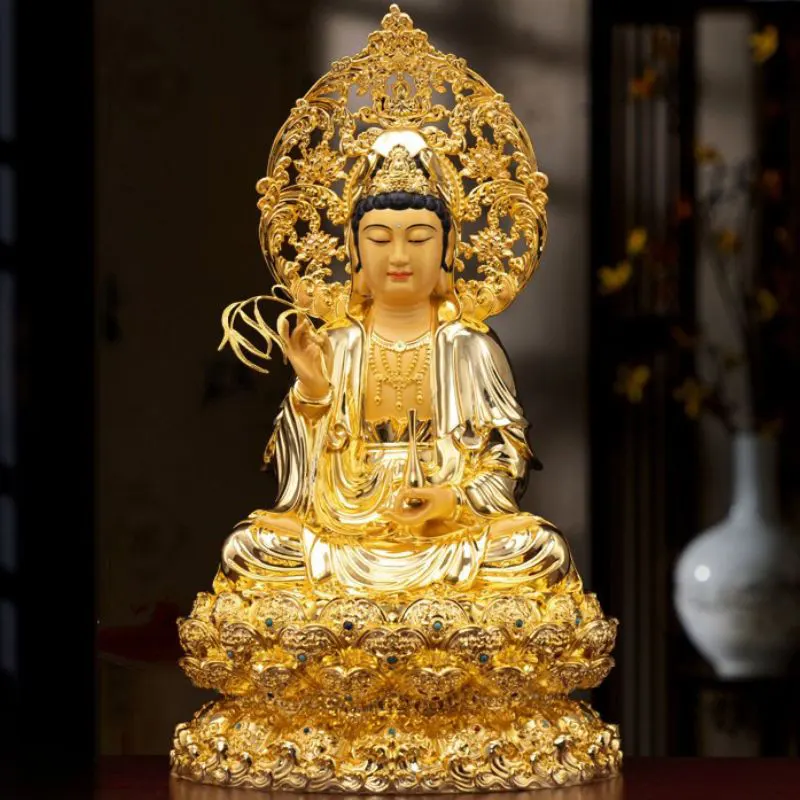Statua del Bodhisattva Guanyin del Buddha di loto dorato dorato