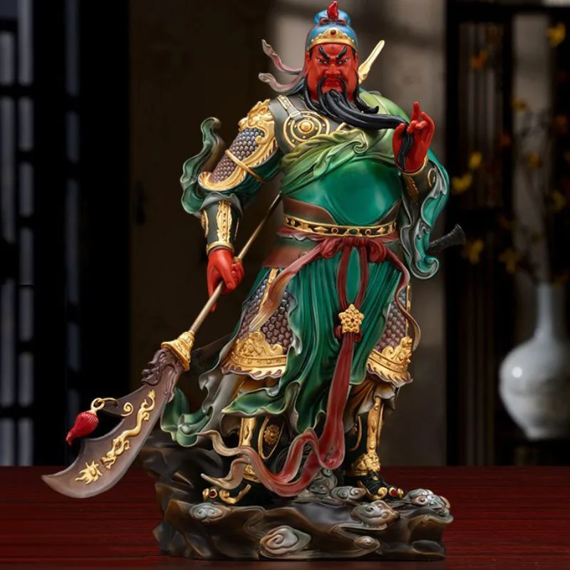 Statua Kuan Kung in bronzo dipinta a mano