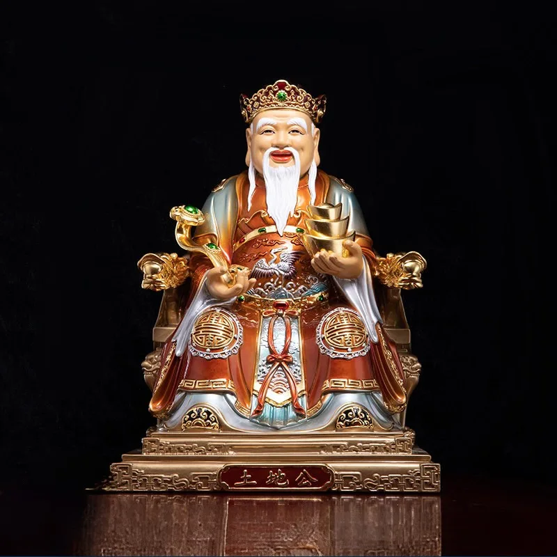 Statua di lusso in fude policromo dorato Zhengshen Tu Di Gong