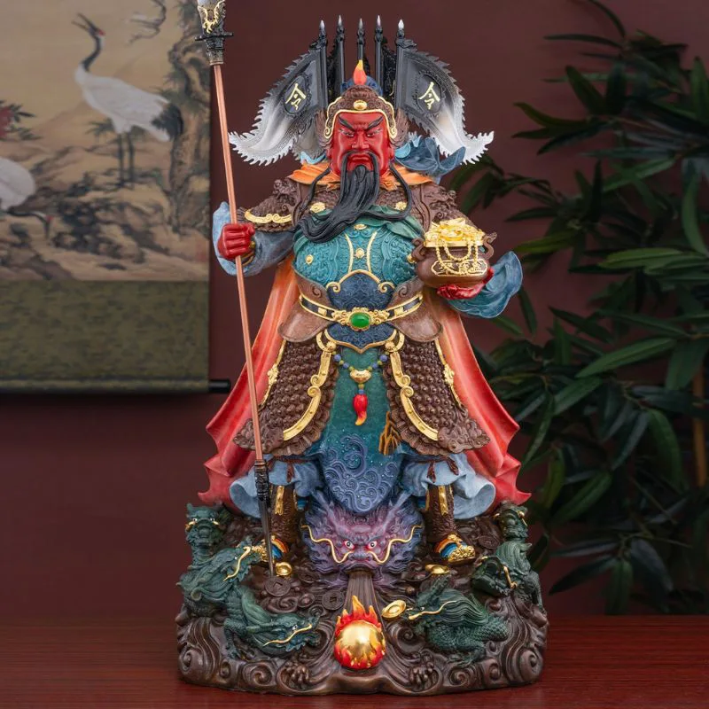 Statua di Guan Yu con spada alabarda in ottone dei nove draghi