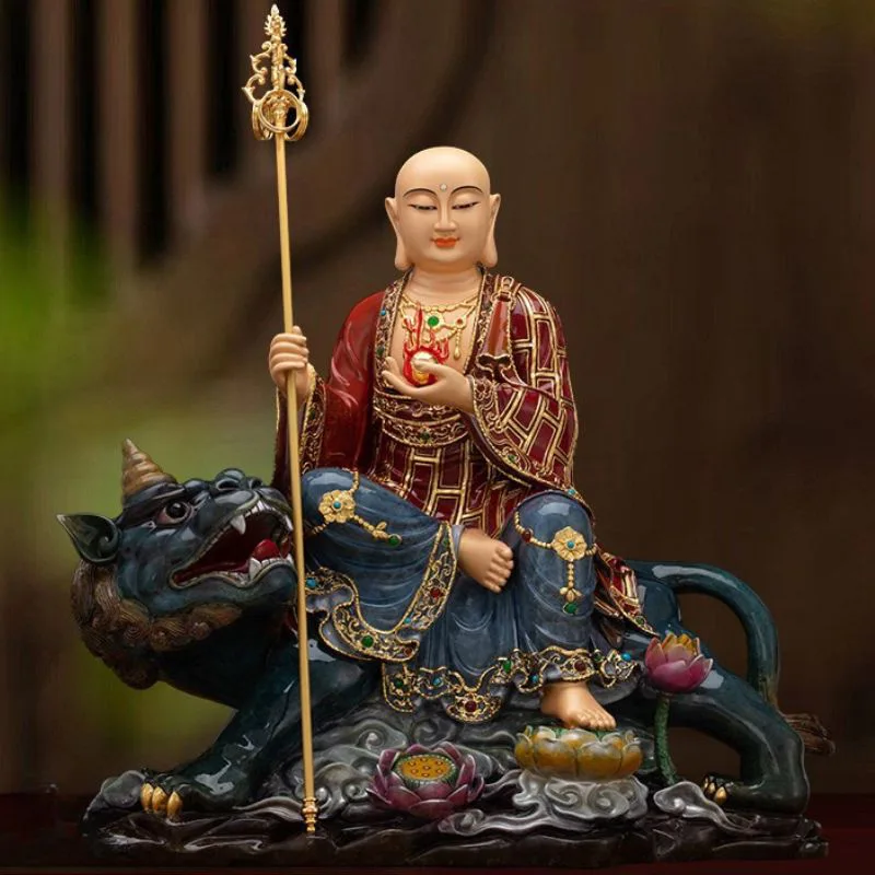 Statua di Ksitigarbha della bestia mitica in ottone di alta qualità