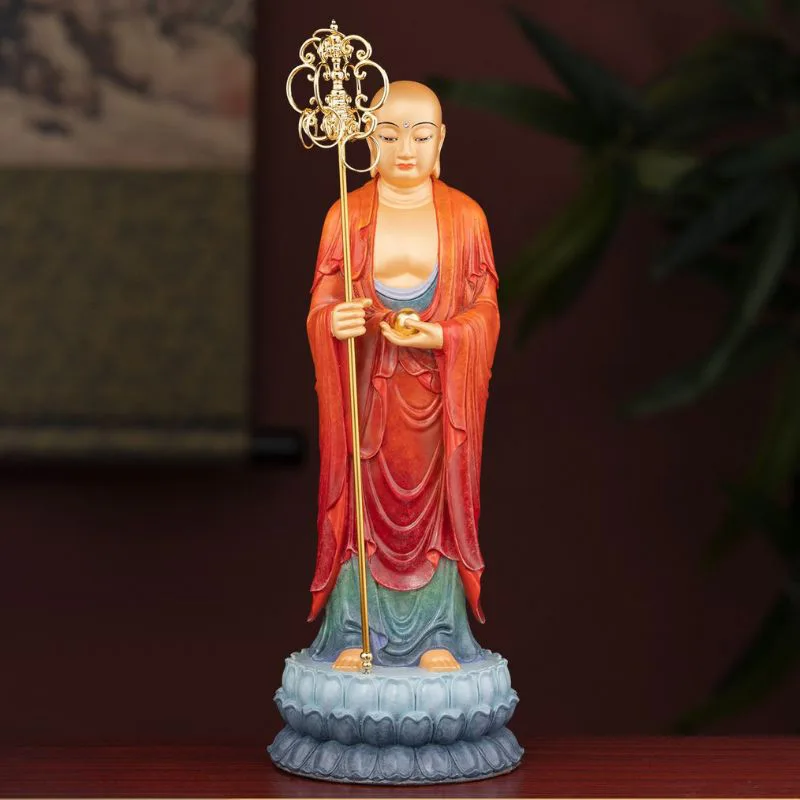 Statua di Ksitigarbha con personale dell'altare in ottone di alta qualità