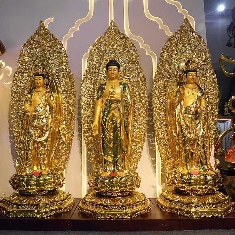 Statua di Buddha occidentale in rame puro con tre santi