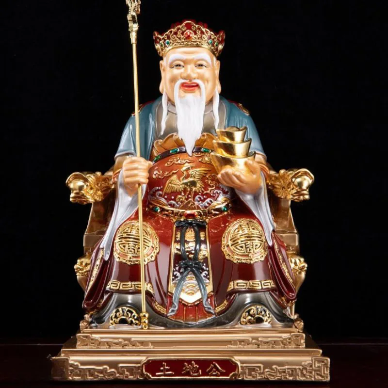 Raffinata statua in ottone di Fude Zhengshen con bastone imperiale